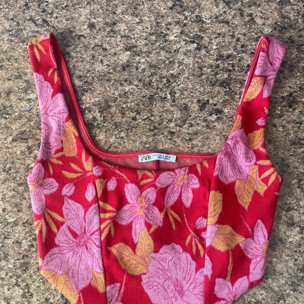 Zara Red Floral Women's Top